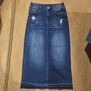 Denim Blue Distressed Skirt